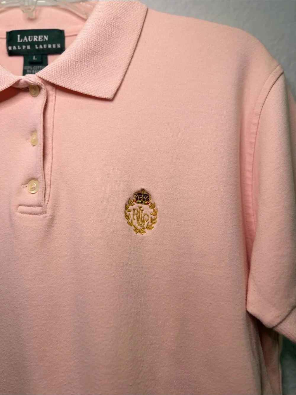 Ralph Lauren Light Pink Polo Shirt with Embroidered Crest - L
